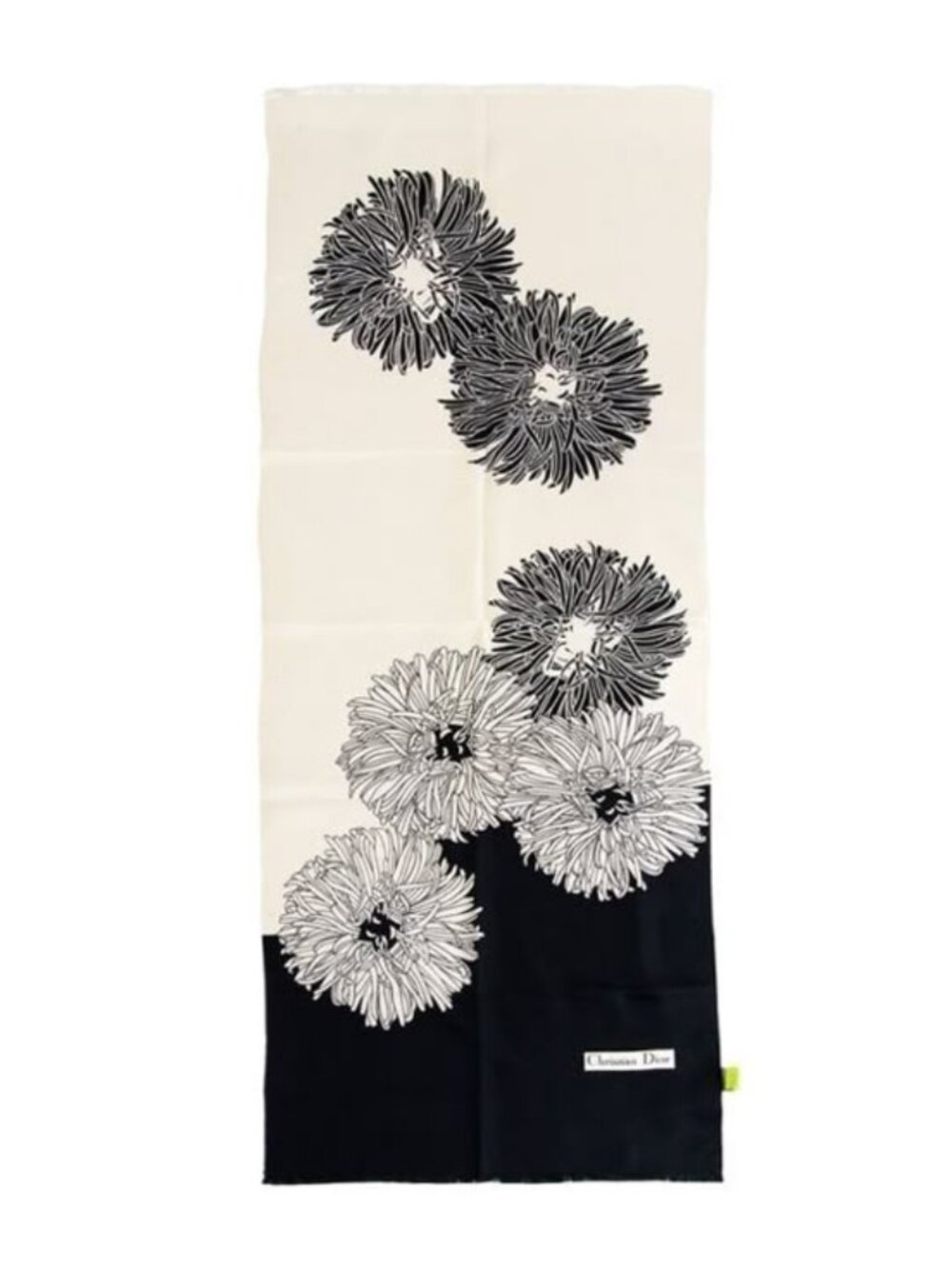 Rare Vintage 70s-80s Christian Dior Floral Scarf Black White